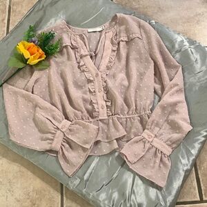 🌹LUSH • Very Cute Vintage Looking Lavender Long Sleeve See Through Blou…